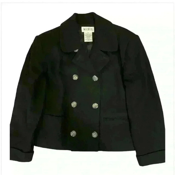 Mixit Women's Vintage Black Cropped Peacoat Jacket Size M - Picture 3 of 5